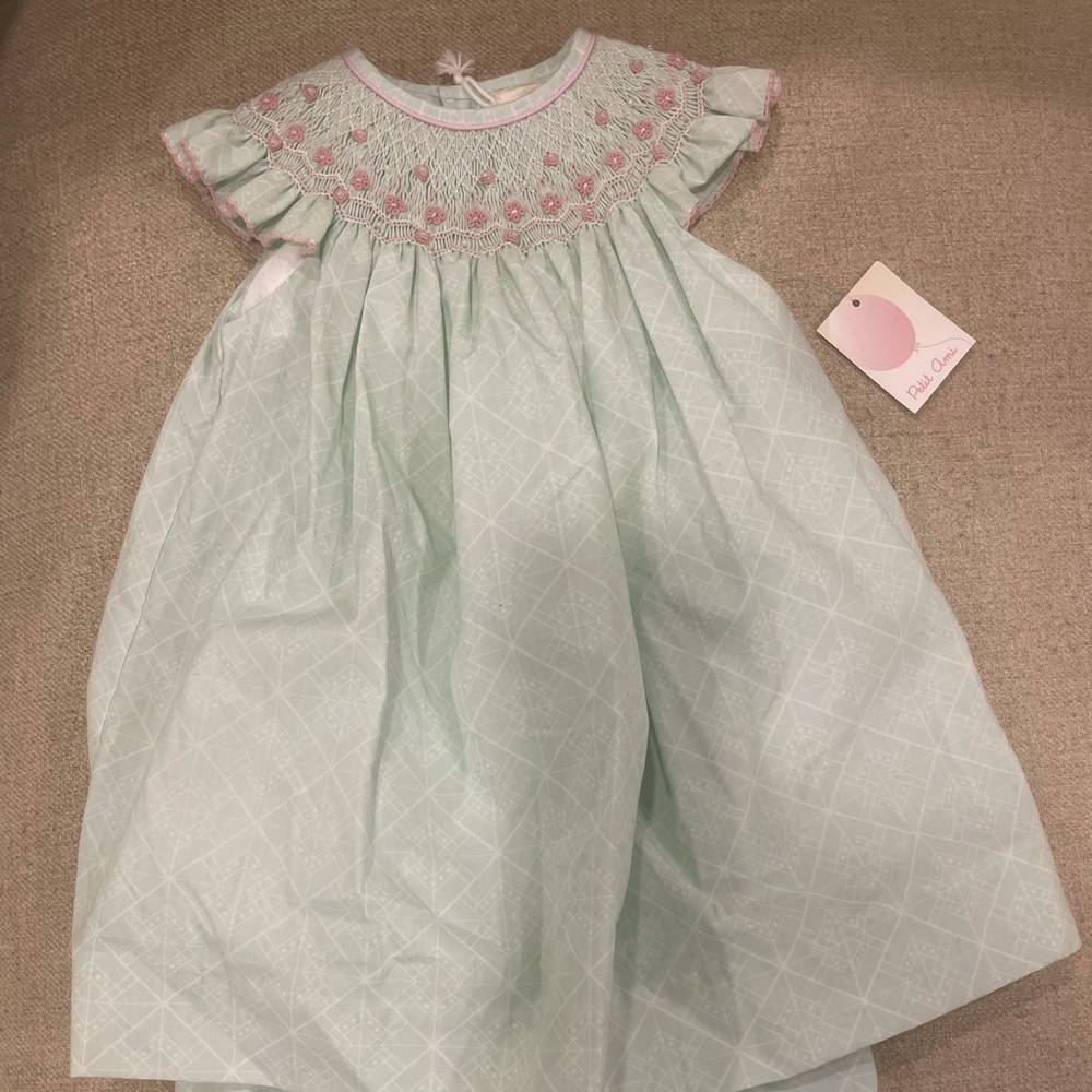 Petit Ami Smocked Green and pink dress